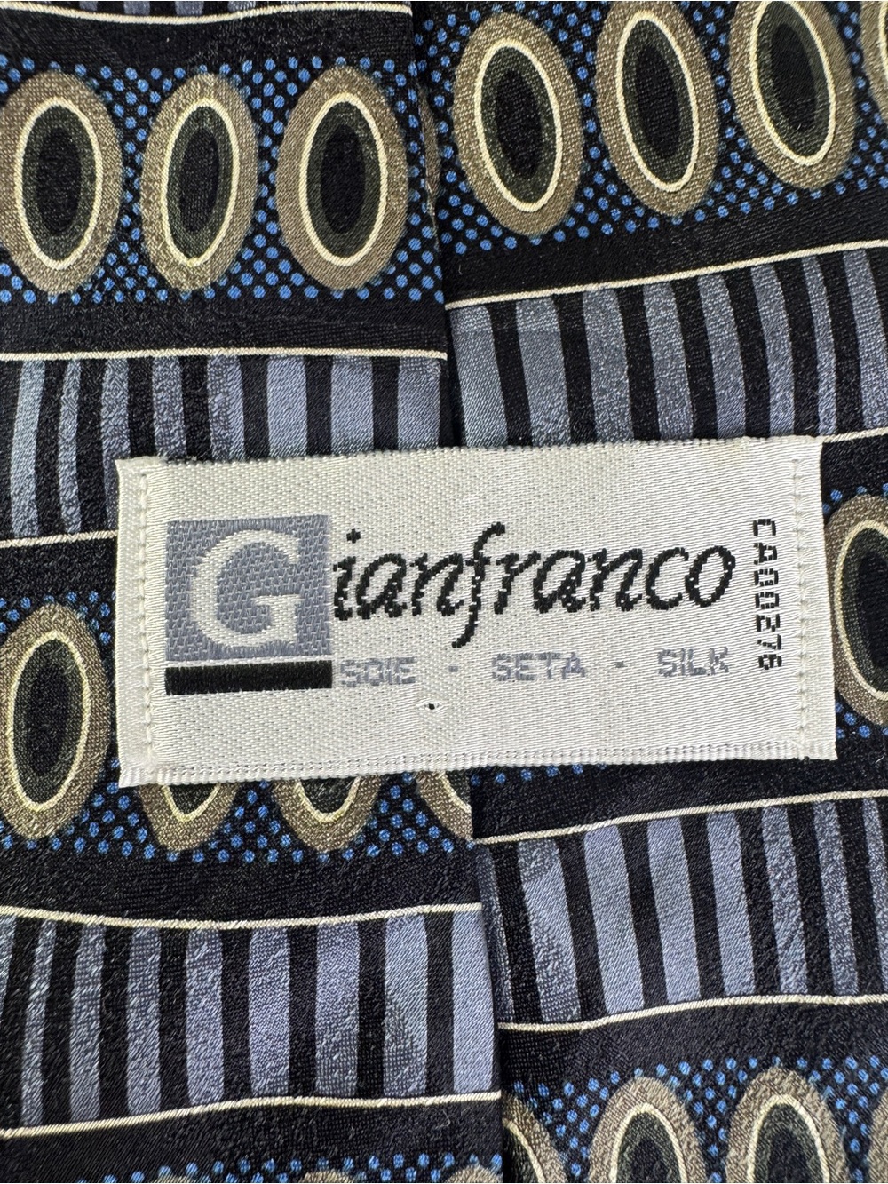 Gianfranco Silk Necktie Navy Geometric Stripe Designer Classic Tie Party - Picture 6 of 12